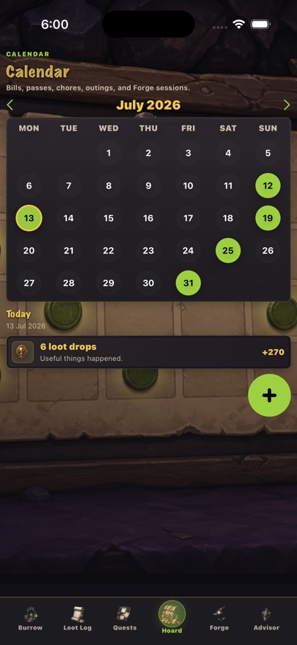 Goblin calendar screen