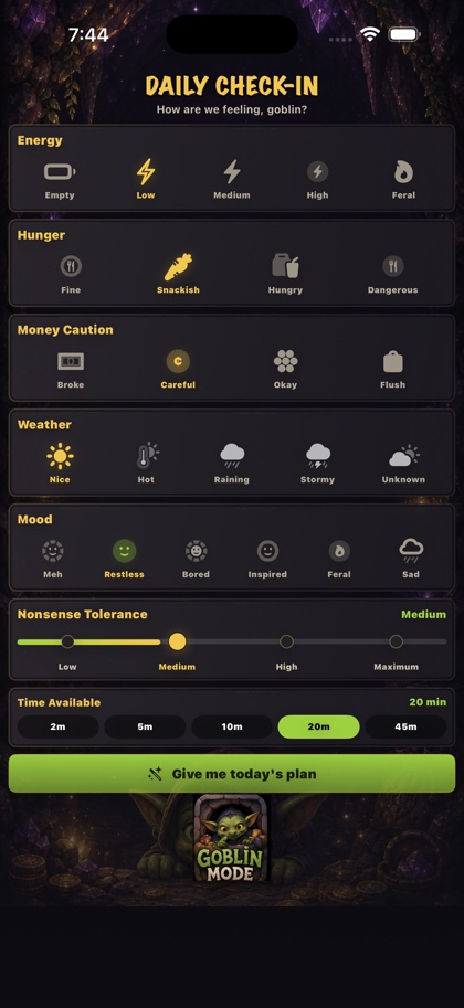 Daily Check-In screen