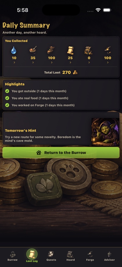 Daily Summary screen
