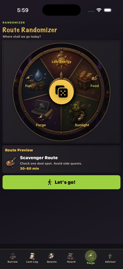 Route Randomizer screen